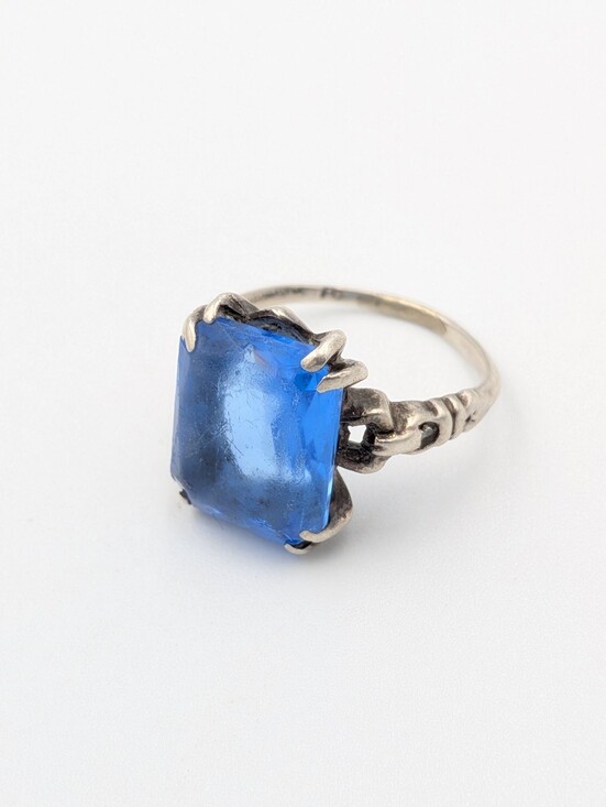 Jewelry - Antique Art Deco 925 sterling silver blue glass rhinestone ring